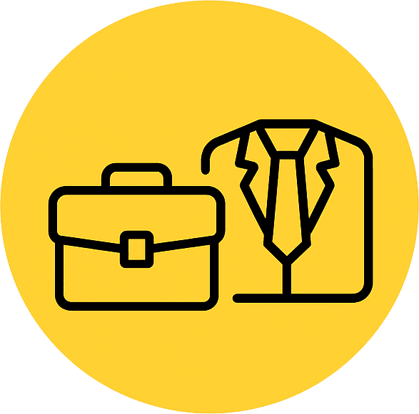 Pictogram van een koffer en pak als symbool voor zakelijk vervoer